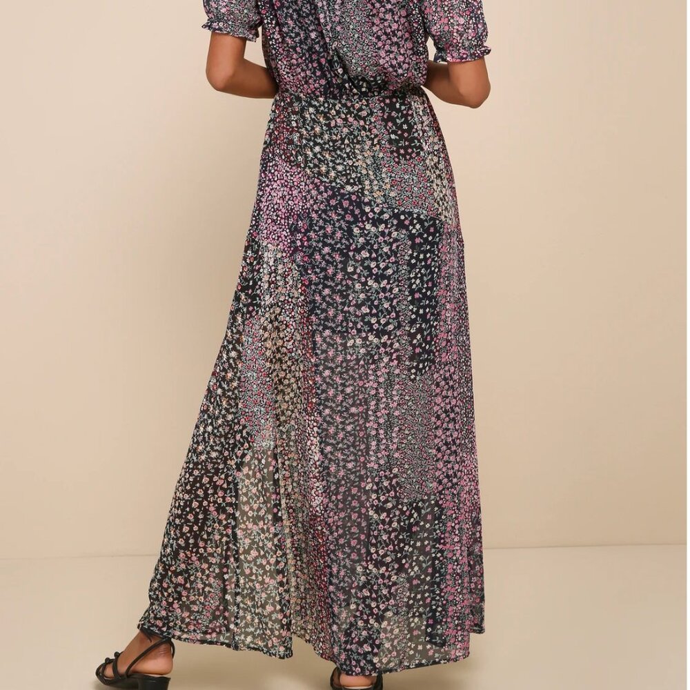 Lulus Blue Floral Off Shoulder Maxi Dress New Large Neva Navy Blue Floral Print - Picture 13 of 15